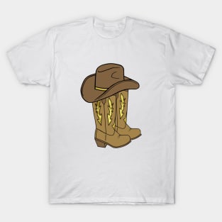 COWGIRL Western Cowboy Boots Brown Gold - Rodeo Art T-Shirt